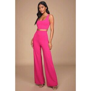 Lulus Only Tonight Hot Pink Two-piece Wide-leg Jumpsuit - Size L